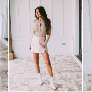 Blush Neutral Striped Leather Skirt